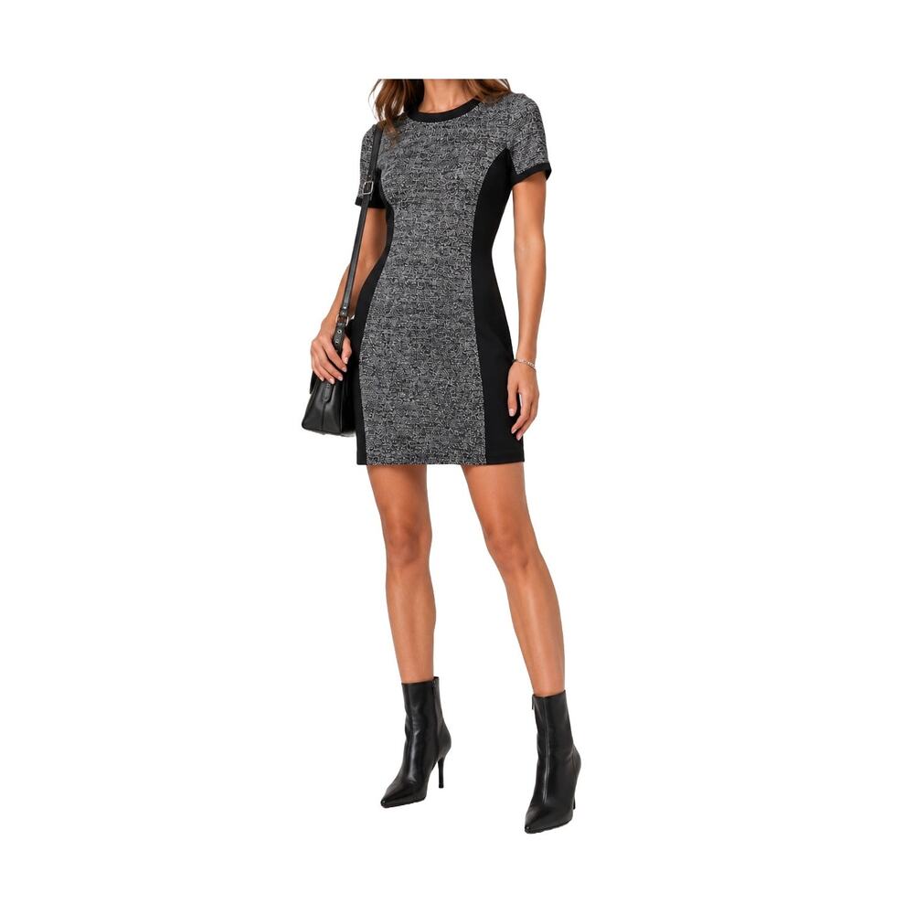 Halogen Gray Marled Knit Black Side Panel Bodycon Sheath Work Dress Petite 6P